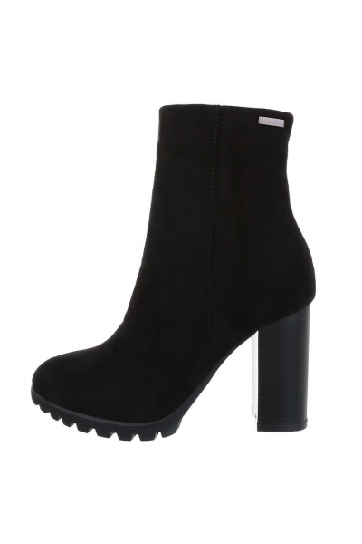 Botine dama casual cu toc inalt, piele intoarsa ecologica, negre
