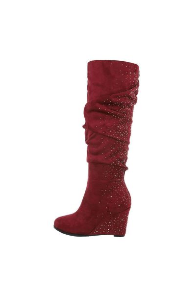 Cizme dama cu platforma, accesorizate, bordo