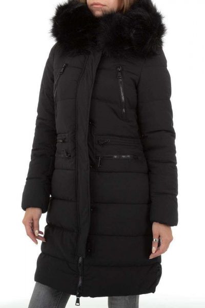 Geaca dama din fas, lunga, gluga detasabila, neagra Geaca dama din fas, lunga, gluga detasabila, neagra