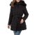 Geaca dama din fas, midi, cordon talie, cu gluga, neaga