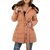 Geaca dama din fas, midi, cordon talie, cu gluga, roz
