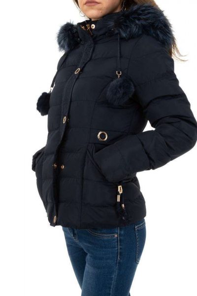 Geaca din fas scurta, matlasata,interior imblanit, gluga tetasabila, albastru Geaca din fas scurta, matlasata,interior imblanit, gluga tetasabila, albastru