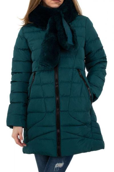Geaca dama din fas, matlasata, guler detasabil, verde Geaca dama din fas, matlasata, guler detasabil, verde