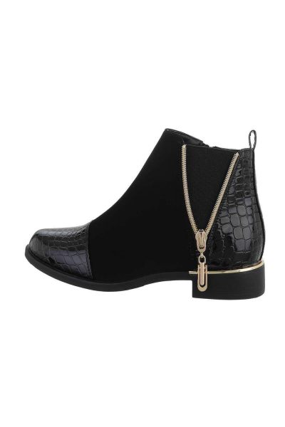 Botine dama cu efect croco, talpa joasa, negre