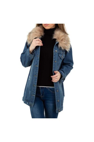 Jacheta dama denim, guler imblanit detasabil, bluemarin Jacheta dama denim, guler imblanit detasabil, bluemarin