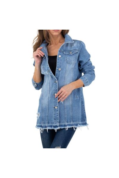Jacheta dama casual, cu rupturi, inchidere cu nasturi tip capse, albastra Jacheta dama casual, cu rupturi, inchidere cu nasturi tip capse, albastra