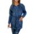 Jacheta dama cu cordon in talie, din denim, bleumarin