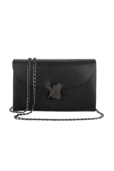 Geanta crossbody mica cu bareta din lant, neagra