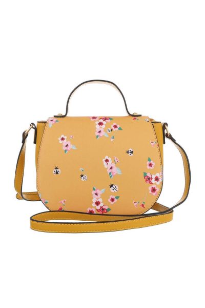 Geanta crossbody mica cu imprimeu floral, culoarea mustar