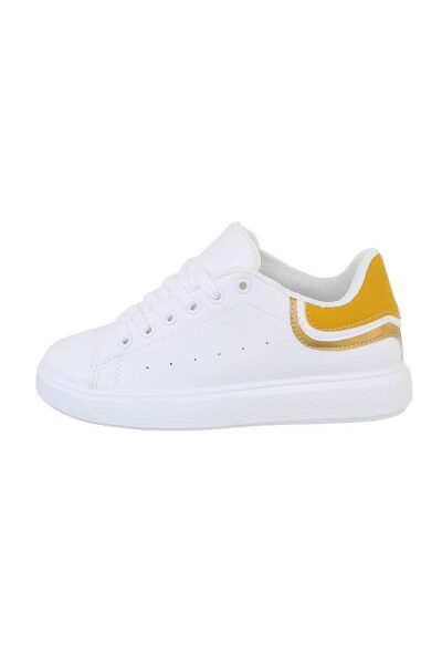 Pantofi sport dama, cu siret, alb/mustar Pantofi sport dama, cu siret, alb/mustar