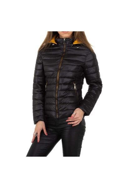 Jacheta dama casual, din fas, gluga, neagra Jacheta dama casual, din fas, gluga, neagra