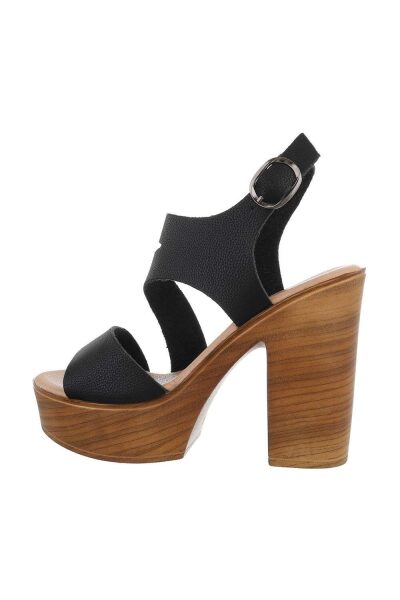 Sandale dama, cu platforma, talpa flexibila, inchidere laterarala, negre